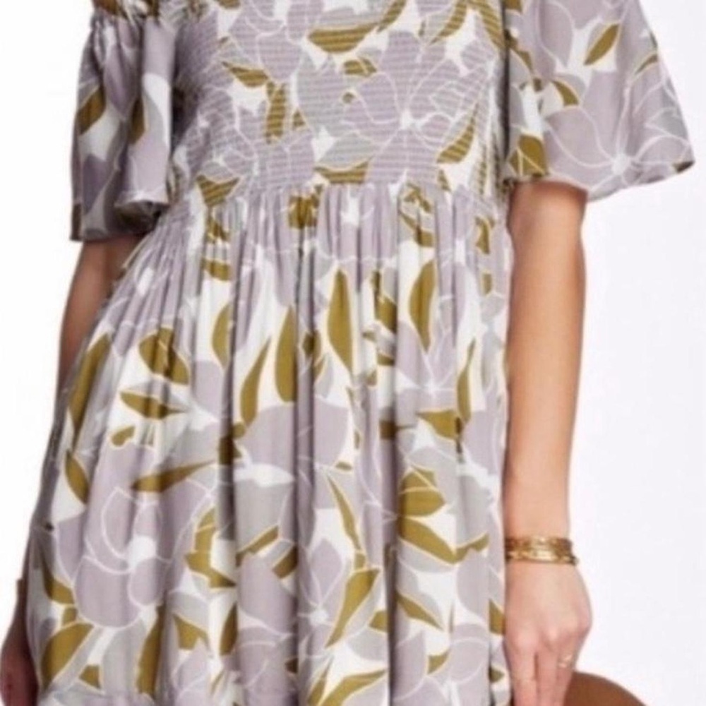 Free People Louise Mini Dress Size Small‎ Purple Floral Smocked Off The Shoulder - Picture 5 of 6